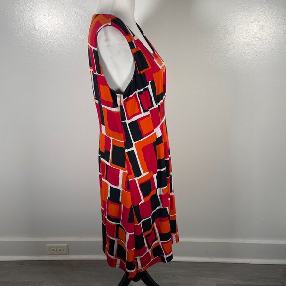 Calvin Klein Multicolor Scoop Neck Geometric Print Sleeveless Midi Dress Size 14 - Picture 12 of 16